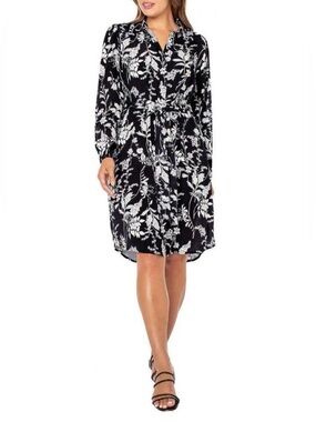 WELL WORN Women’s Black & White Floral Shirt Dress with Tie Waist size Medium